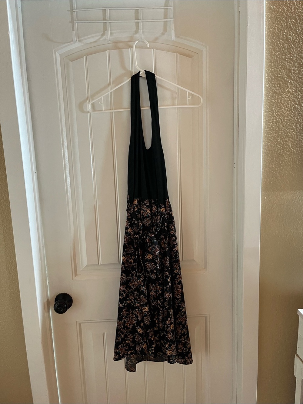SHEIN Black Halter Floral Midi Dress